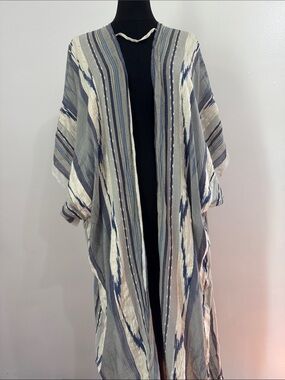 Big Buddha Navy and Cream Striped Open Front Kimono Beach Cover Up
